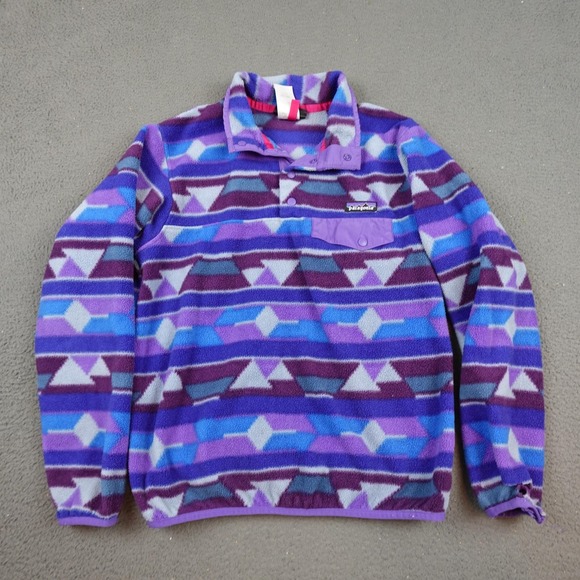Patagonia Synchilla Snap-T Sweater Womens Medium Purple Fleece Geometric Pattern - Picture 1 of 11